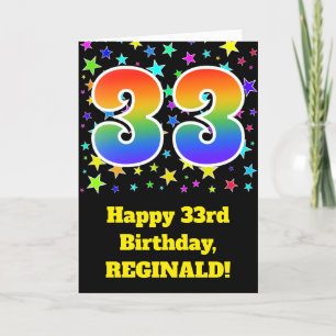 Cartão Colorful Stars + Rainbow Pattern "33" Birthday #