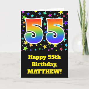 Cartão Colorful Stars + Rainbow Pattern "55" Birthday #