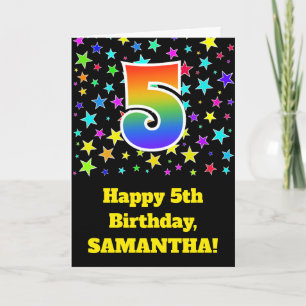 Cartão Colorful Stars + Rainbow Pattern "5" Birthday #