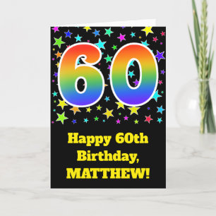 Cartão Colorful Stars + Rainbow Pattern "60" Birthday #