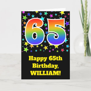 Cartão Colorful Stars + Rainbow Pattern "65" Birthday #