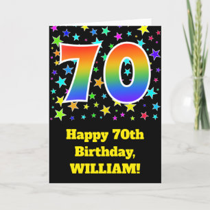 Cartão Colorful Stars + Rainbow Pattern "70" Birthday #