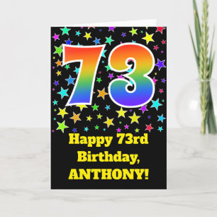 Cartão Colorful Stars + Rainbow Pattern "73" Birthday #