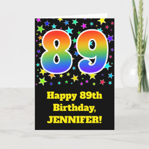 Cartão Colorful Stars + Rainbow Pattern "89" Birthday #