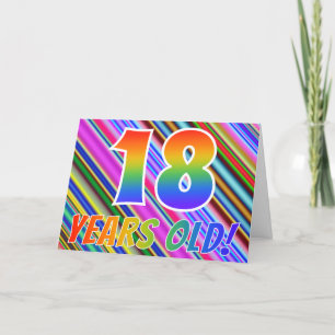 Cartão Colorful Stripes + Rainbow Pattern "18 years old!"