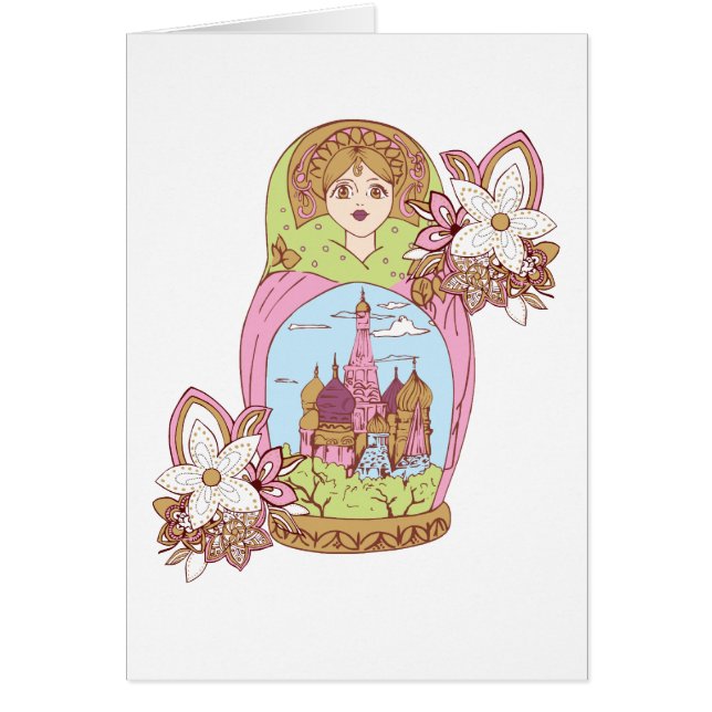 Cartão colorfull rusian da mesquita da mulher da menina (Frente)
