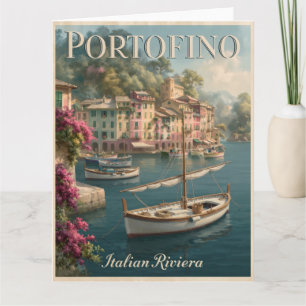 Cartão Colorida Orla Marítima e Barcos em Portofino, Itál