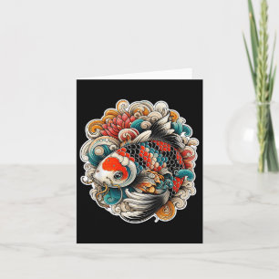 Cartão Colorida Tatuagem de Peixe Koi Design Arte Japones
