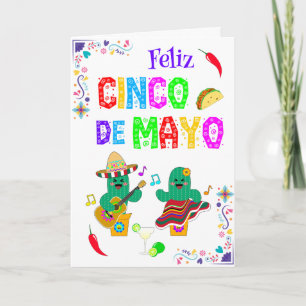 Cartão Colorido Cinco Festivos de Mayo 2025 Dançando Cact