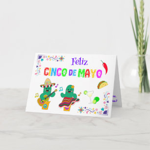 Cartão Colorido Cinco Festivos de Mayo 2025 Dançando Cact