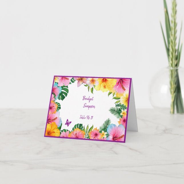 cartão colorido de convidado de casamento tropical (Frente)
