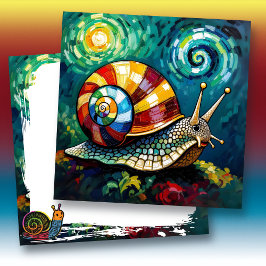 Cartão Colorido e Vibrante Caracol em Impasto em Branco