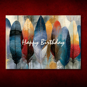 Cartão Colorido Feliz Aniversário Boho Penas