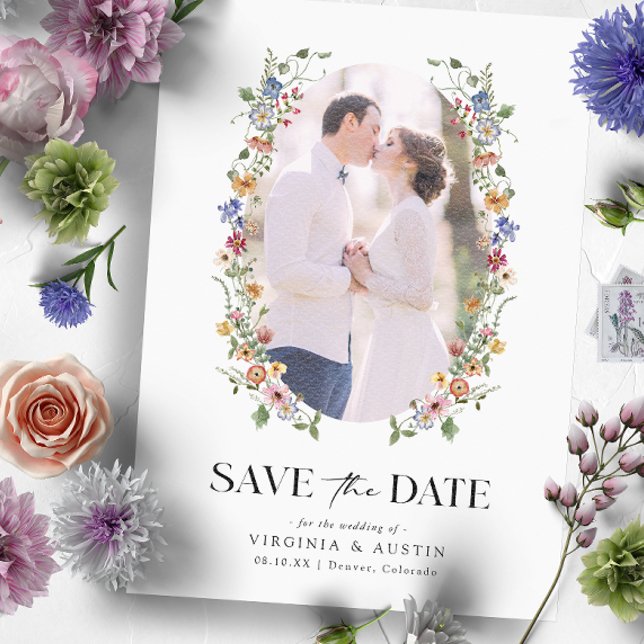 Cartão Colorido Floral de Salvar a Data (Colorful Wildflower Wedding Save the Date by Painted Paperie
)