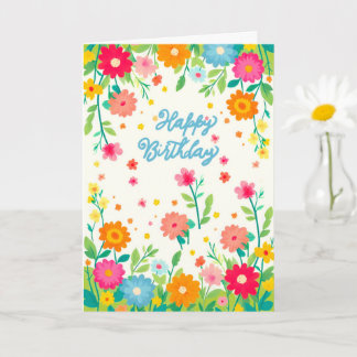 Cartão Colorido Jardim Floral Alegre Feliz Aniversário