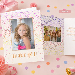 Cartão Colorido Rosa Aniversário Meninas 2 Foto Obrigado