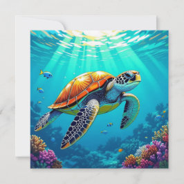 Cartão Colorido Tartaruga Marinha Vibrante Em Branco