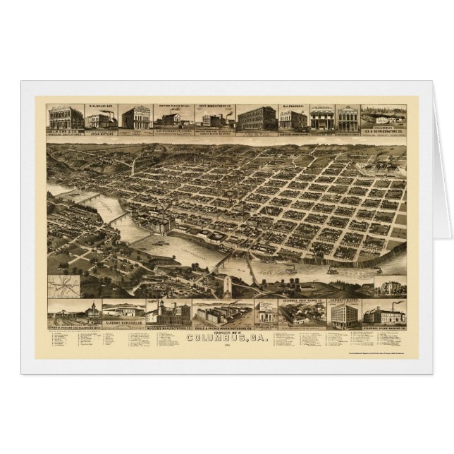 Cartão Columbo, mapa panorâmico de GA - 1886 (Frente Horizontal)