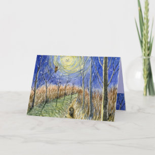 Cartão Coluna, Coruja, Lua e Estrelas Aquarela