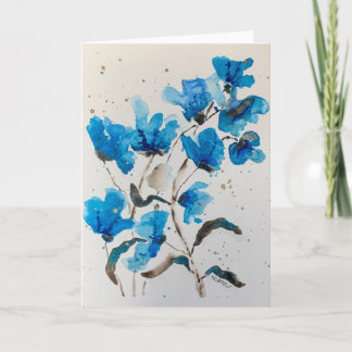 Cartão com Desenho a Lápis de Água Floral Azul