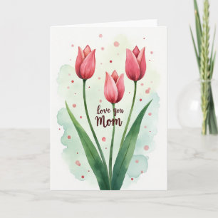 Cartão com Design de Pétalas Rosas "Te Amo, Mãe"