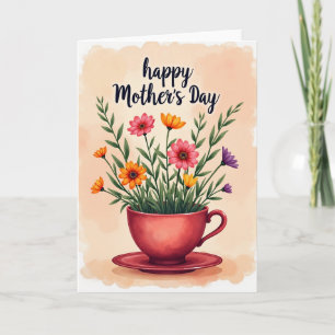 Cartão com Design de Xícara de Chá Floral