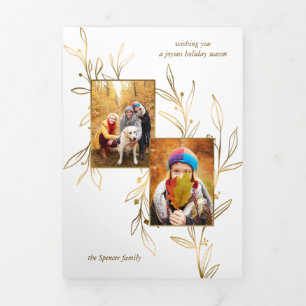 Cartão Com Dobra Tripla A Linha Dourada Minimalista Elegante Deixa 2 Fotog