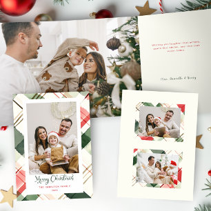 Cartão Com Dobra Tripla Aquarela Festiva de Natal Xadrez Foto