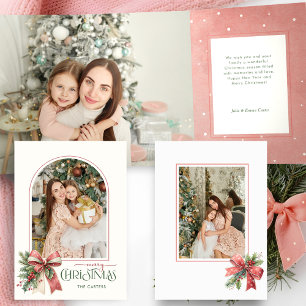 Cartão Com Dobra Tripla Arco de Foto Elegante Laço Coquete Feliz Natal