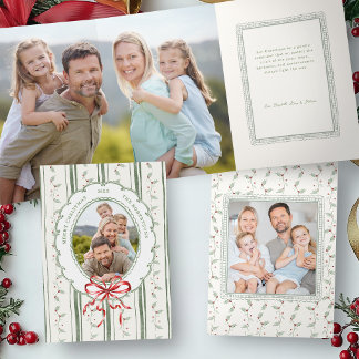 Cartão Com Dobra Tripla Arco de Natal em Aquarela, Foto de Família Botânic