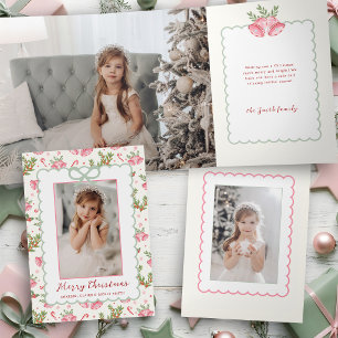 Cartão Com Dobra Tripla Arco de Natal Rosa/Verde Coquette com Foto Recorta