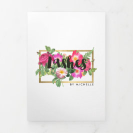 Cartão Com Dobra Tripla Beauals Florals Lash Extensions White Brochura