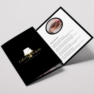 Cartão Com Dobra Tripla Bolo Branco Elegante com Folheto de Padaria Floral