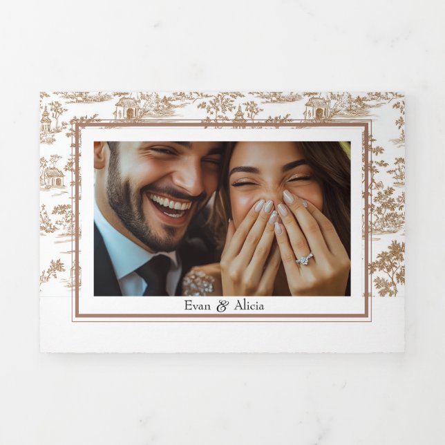 Cartão Com Dobra Tripla Bolo de Cobre, Casamento Triplo (Cobrir)