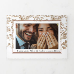 Cartão Com Dobra Tripla Bolo de Cobre, Casamento Triplo
