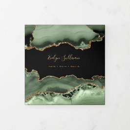 Cartão Com Dobra Tripla Brochura tripartida de agate verde-sábado