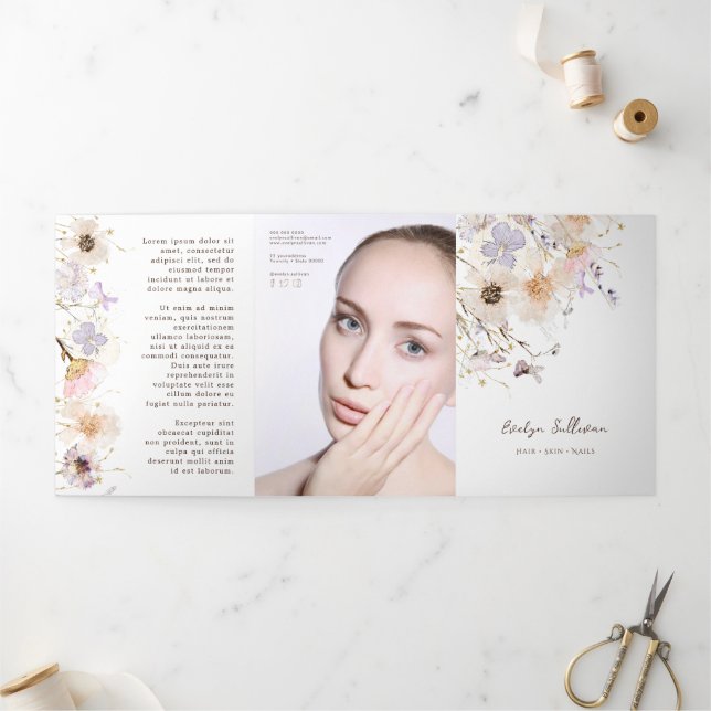 Cartão Com Dobra Tripla Brochura triplicada de flores secas (Fora)