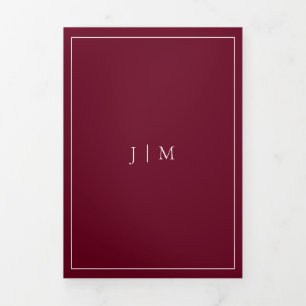 Cartão Com Dobra Tripla Burgundy de Casamento Moderno de Quadro Simples Fo