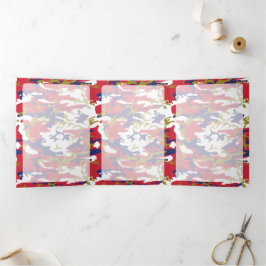 Cartão Com Dobra Tripla Camuflagem, Azul Branco Vermelho Dourado, Militar,