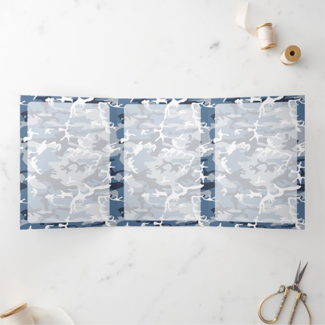 Cartão Com Dobra Tripla Camuflagem Azul da Neve de inverno, Militar, Exérc (Dentro)