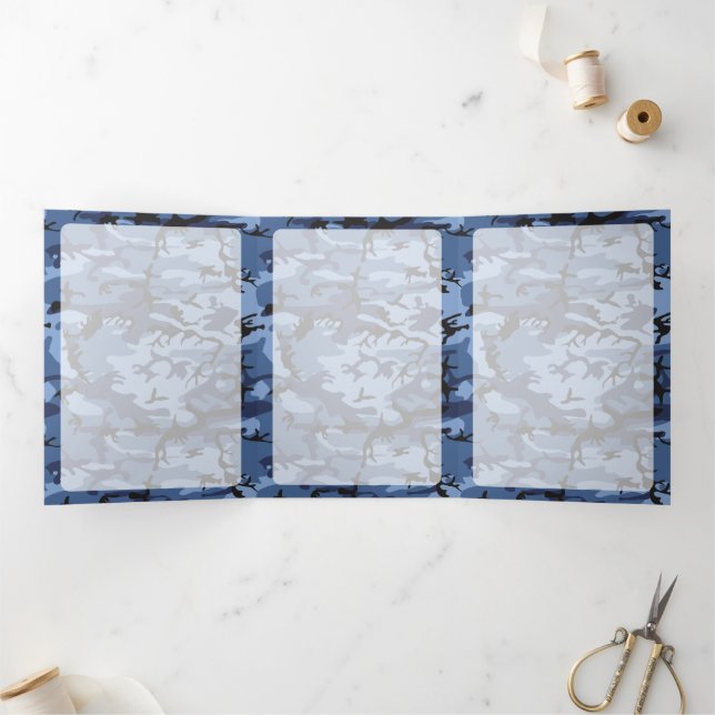 Cartão Com Dobra Tripla Camuflagem Azul marinho, Militar, Exército (Dentro)