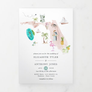 Cartão Com Dobra Tripla Carro De Foto De Casamento De Destino Da Flórida