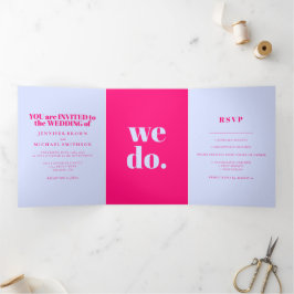 Cartão Com Dobra Tripla Casamento Formal Lilás Rosa Minimalista