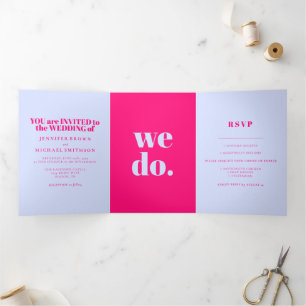 Cartão Com Dobra Tripla Casamento Formal Lilás Rosa Minimalista