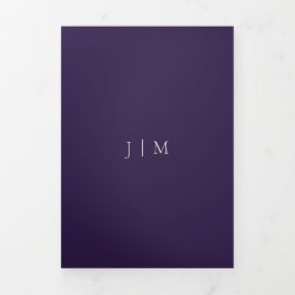 Cartão Com Dobra Tripla Casamento Minimalista Elegante Roxo da Meia-Noite