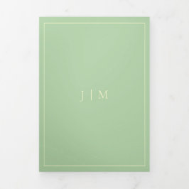 Cartão Com Dobra Tripla Casamento Moderno Formal Quadro Simples Pistache