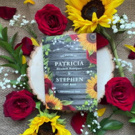 Cartão Com Dobra Tripla Casamento Rustic Sunflower Burgundy Foto de Rosa v