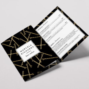 Cartão Com Dobra Tripla Chic Dourado Bobby Pins Hair Salon Black Brochura