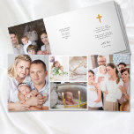 Cartão Com Dobra Tripla Christening 6 Photo Obrigado<br><div class="desc">Cartões de agradecimentos fotográfico para enviar para sua família e convidados seguindo seu batismo ou batismo. O design tem uma cruz de ouro na frente com seu obrigado... você envia uma mensagem com o nome do bebê, data e local no verso. Quando você abre a placa, há uma foto retrato...</div>