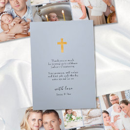 Cartão Com Dobra Tripla Christening 6 Photo Pink Obrigado Blue